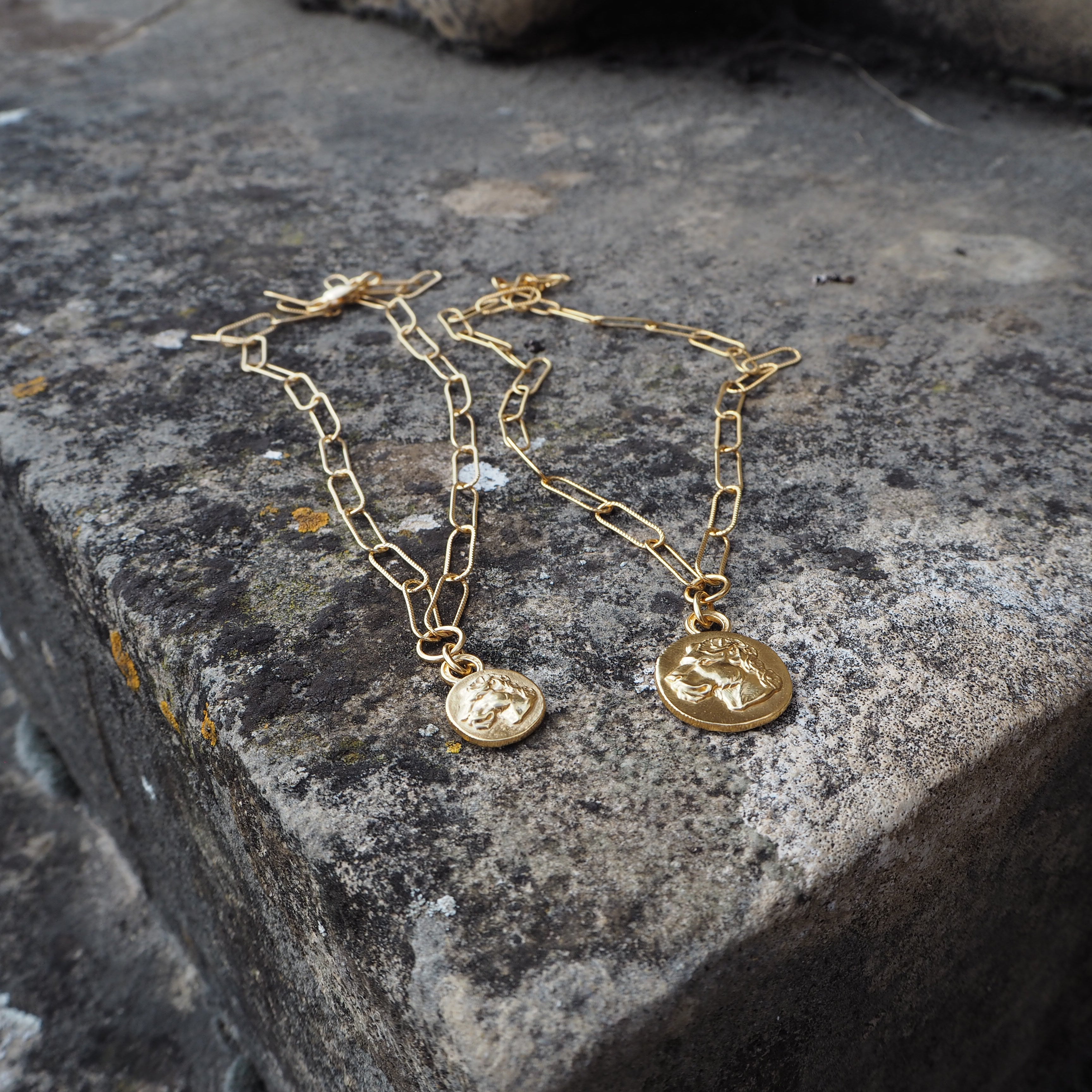 REVERSIBLE LIONESS COIN ON OVERSIZED CHAIN