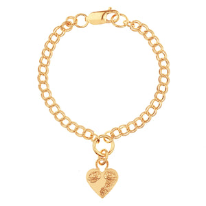 FLOWER HEART BRACELET ON DOUBLE CURB CHAIN