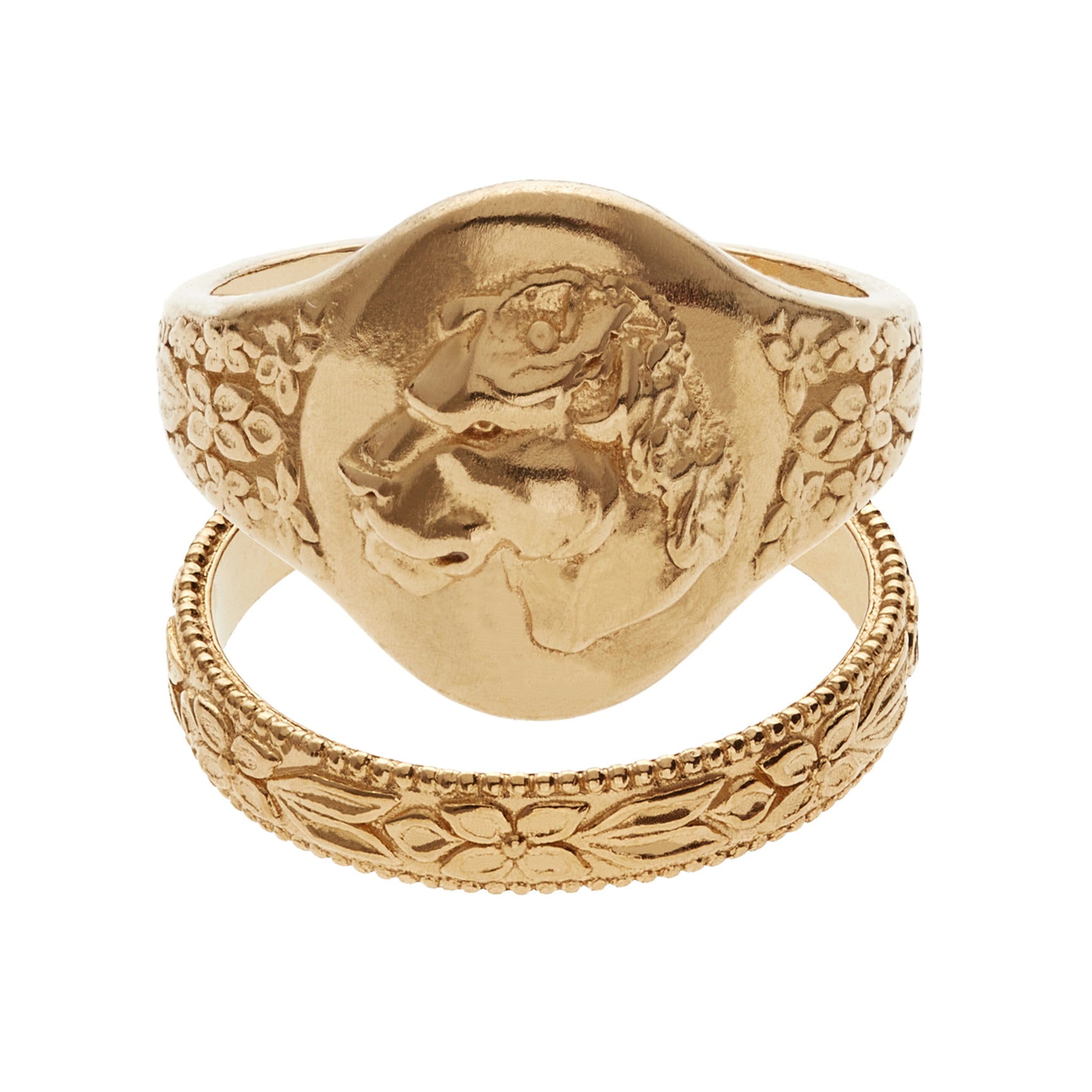 LIONESS SIGNET RING & FLOWER BAND RING